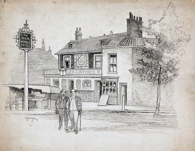 Old Windmill Public House, 214-214 Chiswick High Road, Turnham Green (pluma y tinta sobre papel) de Charles George Harper