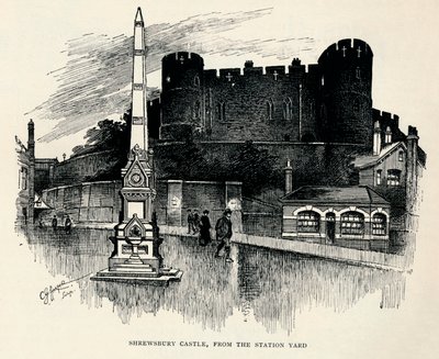 Castillo de Shrewsbury, desde el patio de la estación, c. 1893 de Charles George Harper