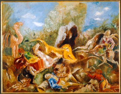 La chasse au lion - La caza del león ... (óleo sobre papel) de Charles Georges Dufresne