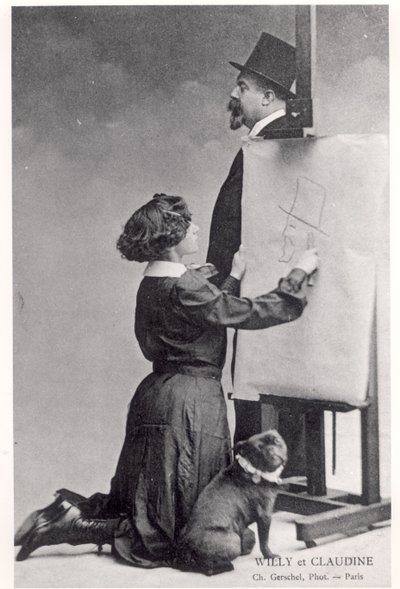 Tarjeta postal de Colette y su marido Willy (foto en blanco y negro) de Charles Gerschel