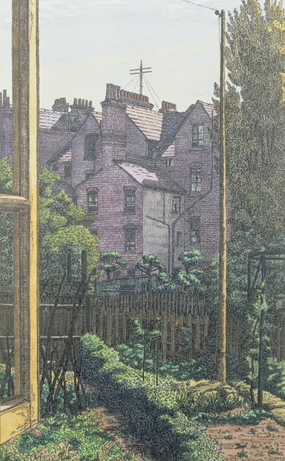 A London Back Garden (pluma, tinta y acuarela sobre papel) de Charles Ginner