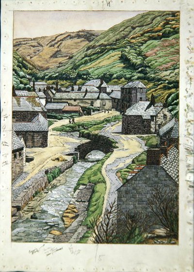 Boscastle, Cornualles, c.1919 (acuarela, pluma y tinta sobre papel) de Charles Ginner