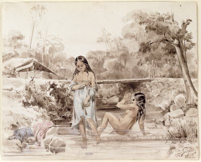 Tahitianos bañándose, 1844 de Charles Giraud