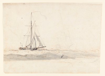 Un cúter ante el viento con un barco a lo lejos de Charles Gore