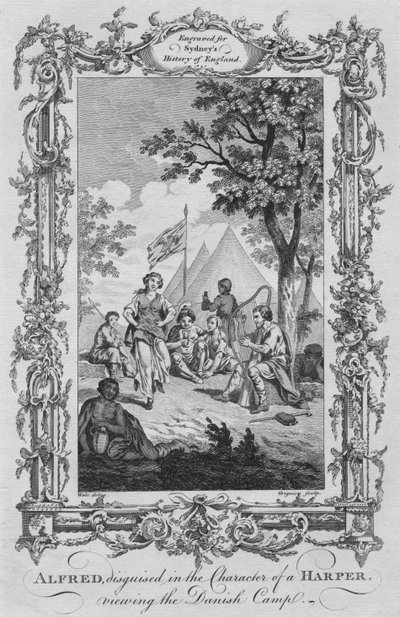 Alfredo, disfrazado de Arpista, observando el Campamento Danés, 1773 de Charles Grignion
