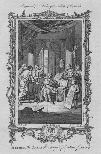 Alfredo el Grande haciendo una colección de leyes, 1773 de Charles Grignion