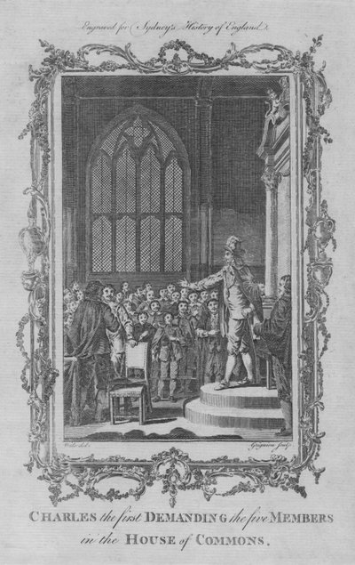 Carlos I exigiendo a los cinco miembros en la Cámara de los Comunes, 1773 de Charles Grignion