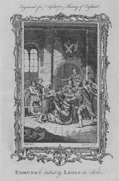 Edmundo I apuñalado por Leolf el Ladrón, 1773 de Charles Grignion