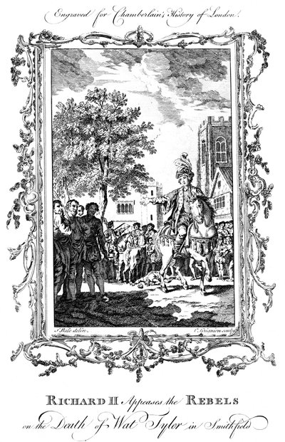 El Rey Ricardo II apacigua a los rebeldes tras la muerte de Wat Tyler, Smithfield, siglo XIX de Charles Grignion