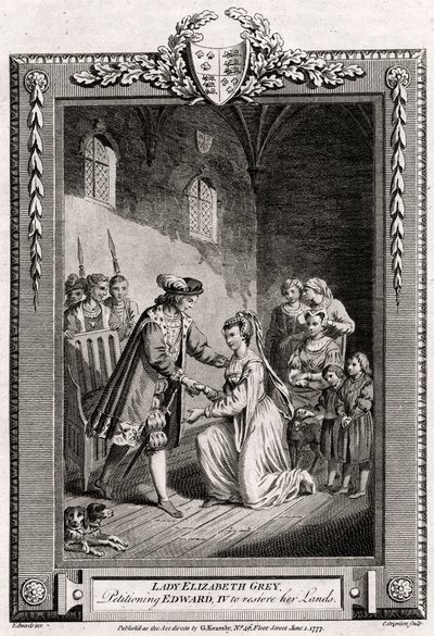 Lady Elizabeth Grey, pidiendo a Eduardo IV que le devuelva sus tierras, siglo XV, 1777 de Charles Grignion