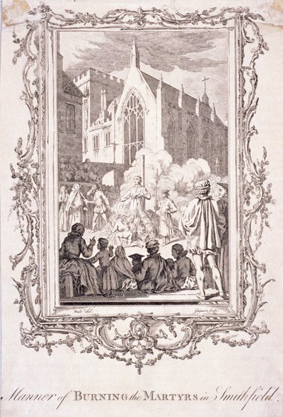 Escena de protestantes quemados en Smithfield, siglo XVI, c. 1760 de Charles Grignion