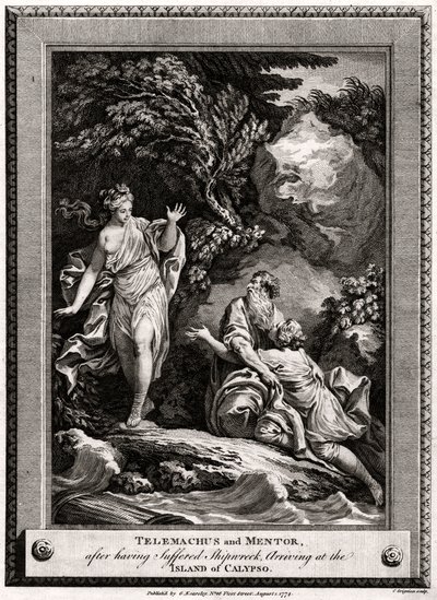 Telémaco y Mentor, después de haber naufragado, llegan a la Isla de Calipso, 1774 de Charles Grignion