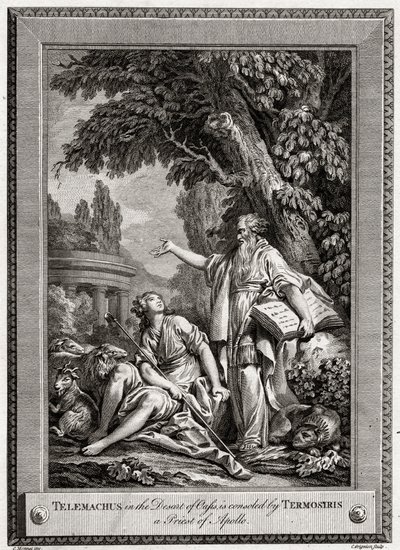Telémaco, en el Desierto de Oasis, es consolado por Termosiris un Sacerdote de Apolo, 1774 de Charles Grignion