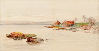 Escena costera con casitas (acuarela) de Charles Gustav Louis Phillips