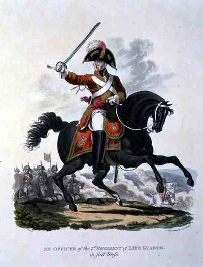 Un Oficial del 2º Regimiento de Guardias de Vida en Uniforme Completo, grabado por Joseph Constantine Stadler de Charles Hamilton (after) Smith