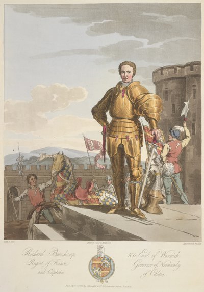 Richard Beauchamp (1381-1439) Conde de Warwick, Anno 1439, ilustración de "The Costume of the original inhabitants of the British Islands from the earliest periods to the sixth century..." de Sir Samuel Rush Meyrick y C.H. Smith, publicado en 1815 (color de Charles Hamilton (after) Smith
