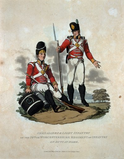 Granaderos e infantería ligera del 29º o, Regimiento de Infantería de Worcestershire en servicio en casa, de 