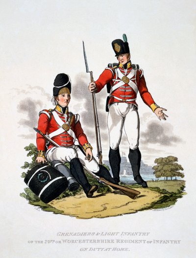 Uniforme de los Granaderos e Infantería Ligera del 20º o Regimiento de Worcestershire, de 