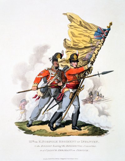 Uniforme y colores del 9º o Regimiento de Infantería de Norfolk del Este, de 