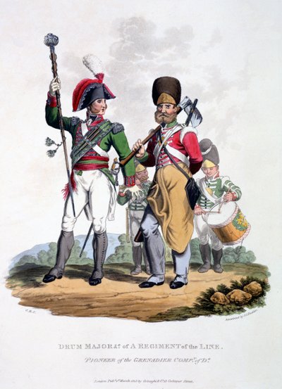 Uniformes de un tambor mayor de un regimiento de línea - Pionero de la compañía de granaderos, de 