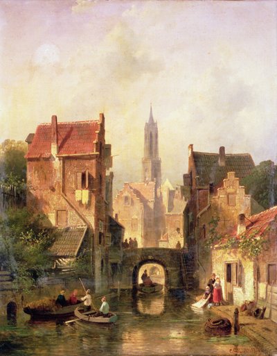 Una escena de canal holandés, 1866 de Charles Henri Joseph Leickert