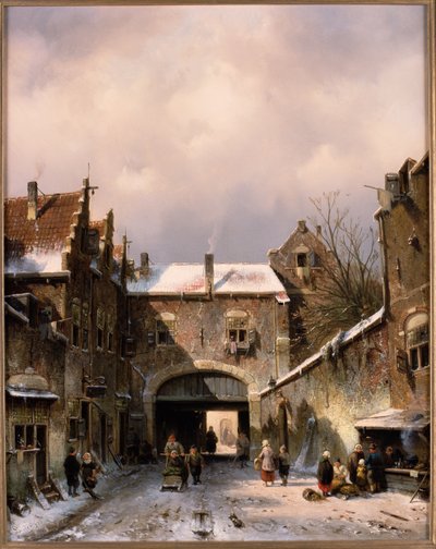 Escena de una calle de pueblo en invierno, 1893 de Charles Henri Joseph Leickert