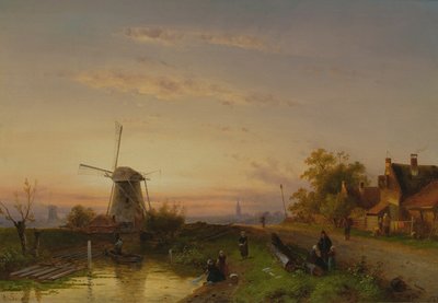 Molino de viento al atardecer de Charles Henri Joseph Leickert