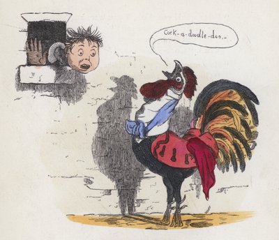 Niño despertado por un gallo cantando (grabado coloreado) de Charles Henry (after) Bennett