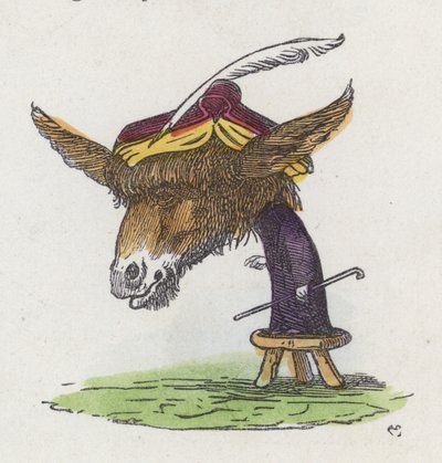 Burro de pie sobre un taburete (grabado coloreado) de Charles Henry (after) Bennett
