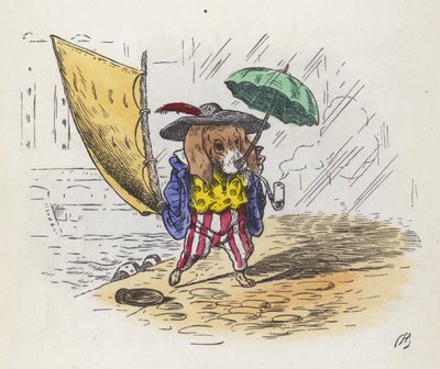 Litte Jack Tar: perro usando su cola como vela y su nariz como paraguas de Charles Henry (after) Bennett