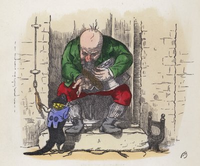 Gatito negro tocando el timbre de la puerta de un hombre de Charles Henry (after) Bennett