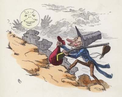 Hombre subiendo una colina para disparar a la Luna de Charles Henry (after) Bennett