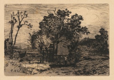 Cabaña y dos figuras en una barca de Charles Henry Miller