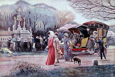 Viajeros deteniéndose a rezar ante un calvario en el camino en Bretaña en el Día de Pascua de Charles Henry Tenre