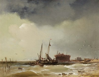 Barcos de pesca desembarcando en una playa de Charles Hoguet