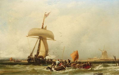 Alemán: Vista de la costa holandesa con velero y barcos Vista de la costa holandesa con velero y barcos de Charles Hoguet