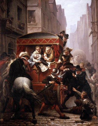 Asesinato del rey francés Enrique IV por Ravaillac en 1610 en París (óleo sobre lienzo) de Charles Housez