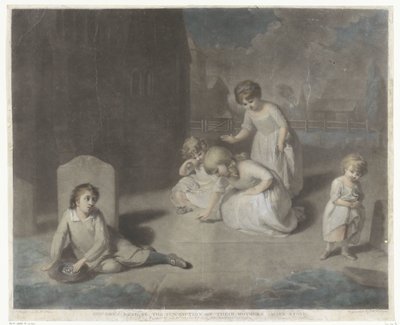 Niños en un cementerio Niños leyendo la inscripción en la lápida de su madre (título del objeto) de Charles Howard Hodges