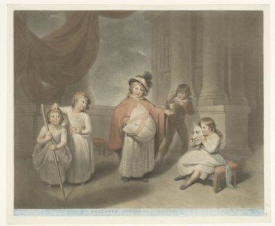 Los niños juegan una comedia. Niños manchando comedia (título sobre objeto) de Charles Howard Hodges