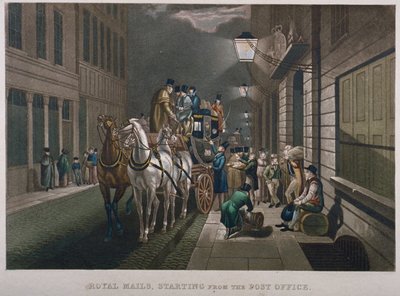 Carruaje de Correos fuera de la Oficina General de Correos, Lombard Street, Ciudad de Londres, 1827 de Charles Hunt
