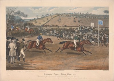 Uno de un conjunto de cuatro: Leamington Grand Steeple Chase ... 1837. Placa 4. Marqs de Waterford en Monarch ... de Charles Hunt