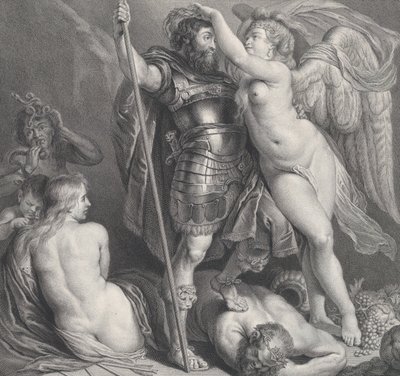 Héroe coronado por la Victoria, que coloca una corona de laurel en su cabeza, Venus y Cupido, ca. 1735-61 de Charles Hutin