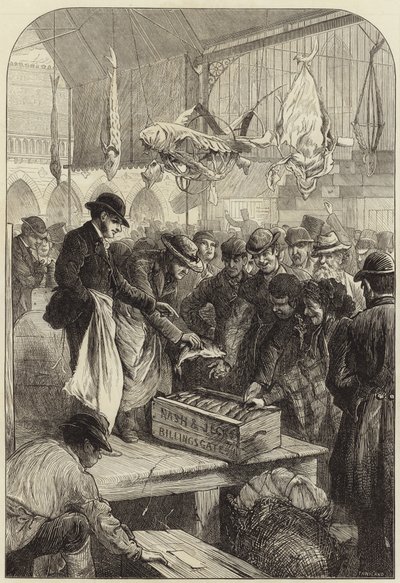 Una subasta de pescado en el Mercado de Columbia de Charles J. Staniland