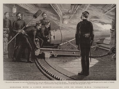 Ejercicio con un cañón de carga de 6 pulgadas a bordo del HMS Conqueror de Charles J. Staniland