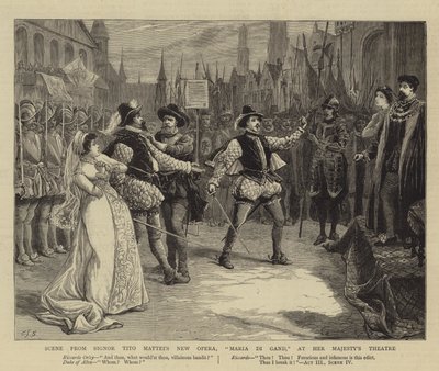Escena de la Nueva Ópera de Signor Tito Mattei, Maria Di Gand, en el Teatro de Su Majestad de Charles J. Staniland