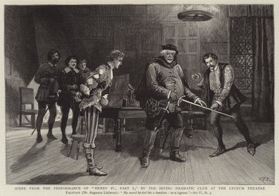 Escena de la Representación de Enrique IV, Parte I, por el Irving Dramatic Club en el Teatro Lyceum de Charles J. Staniland