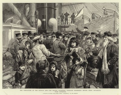 La emigración de los judíos rusos, el doctor examinando a los pasajeros de tercera clase antes de su partida desde Liverpool de Charles J. Staniland