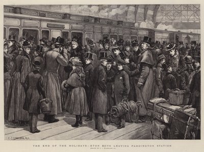 El fin de las vacaciones, chicos de Eton saliendo de la estación de Paddington de Charles J. Staniland