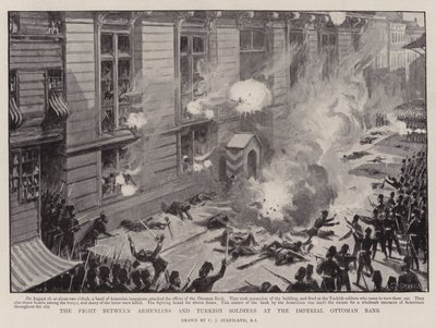 La lucha entre armenios y soldados turcos en el Banco Imperial Otomano de Charles J. Staniland