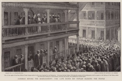 Zanzíbar antes del bombardeo, el difunto Hamid Bin Thwain bendiciendo al pueblo de Charles J. Staniland